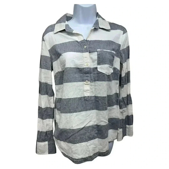 Merona Half Button Striped Collared Shirt w/ Pocket women’s Size M - Picture 1 of 7